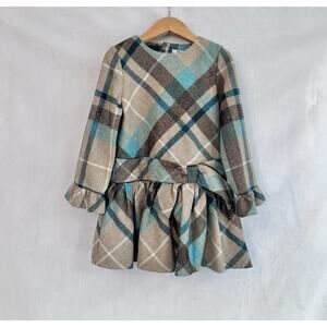 NWT Mayoral Dress 5T Green Blue Brown Metallic Wool Blend Lined Pleated Girl